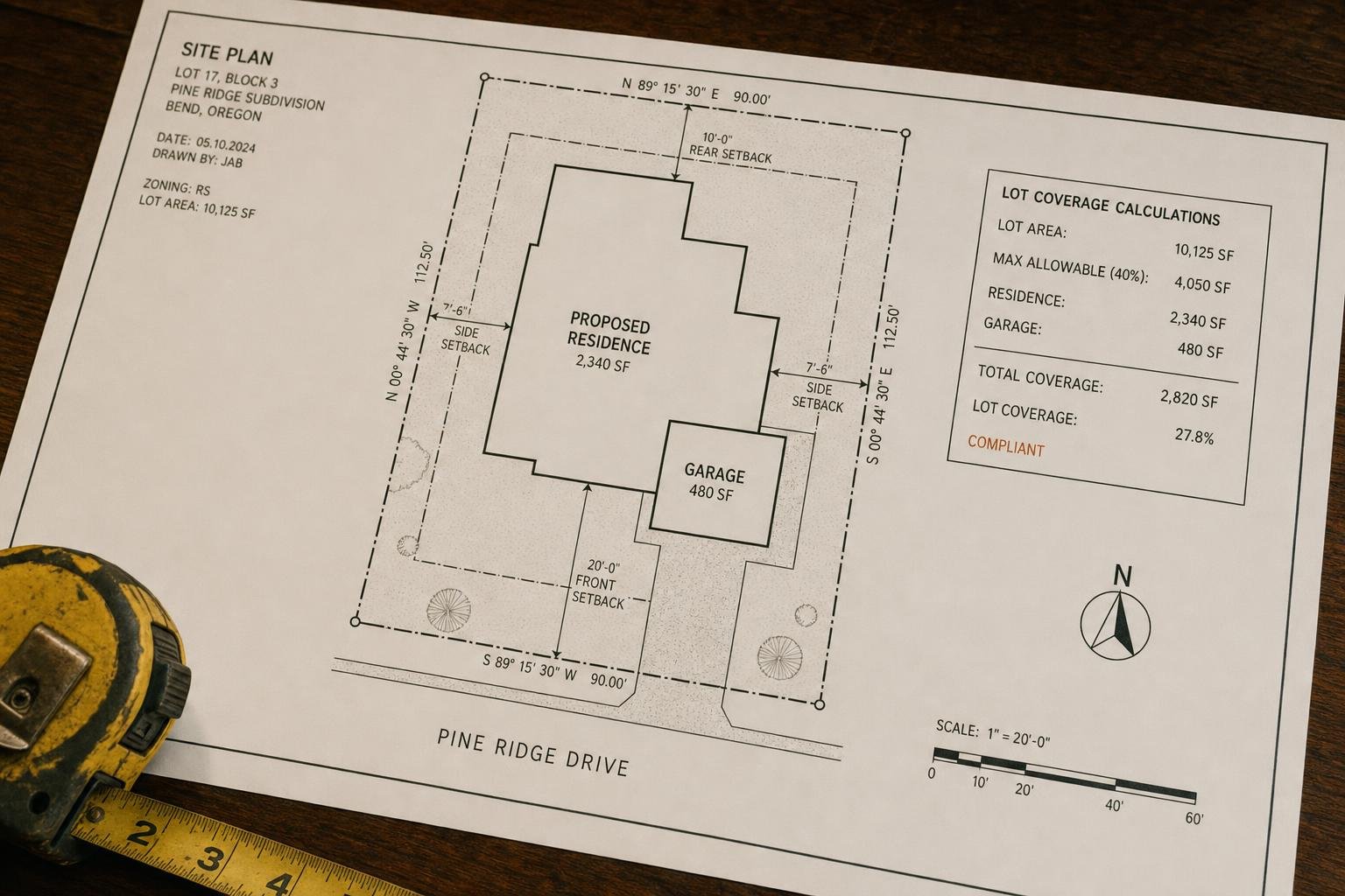 Drafted Site Plan with lot coverage calculations